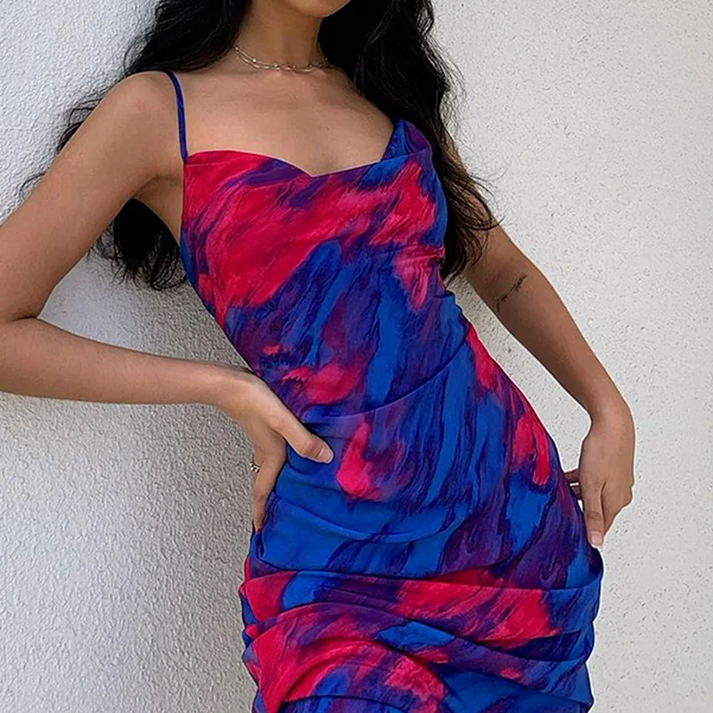 

Fashion Cottagecore Print Sleeveless Spaghetti Strap Midi Dress Bodycon Party Club Backless Sundress Elegant Y2k Aesthetic Dress