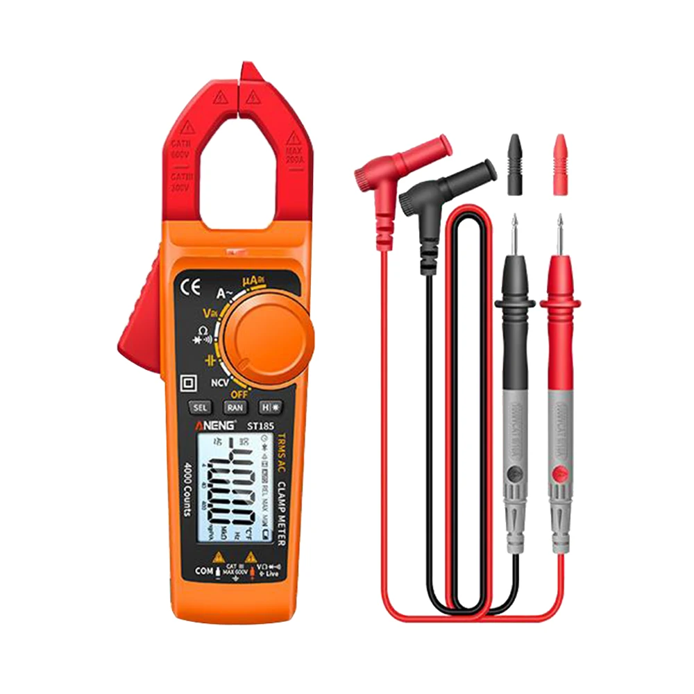 

Digital Clamp Meter Multimeter Measures Resistance Capacitance Diode Large AC & DC Current Earth Line Live Line Orange and Red