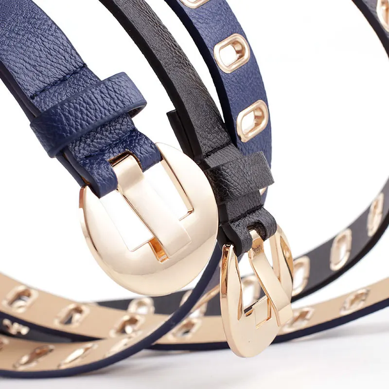 

PU Leather Belt Fashion Punk Waist Belts for Women Gold Grommet Pin Buckle Adjustable Hole Belt Femme Casual Jeans Waistband
