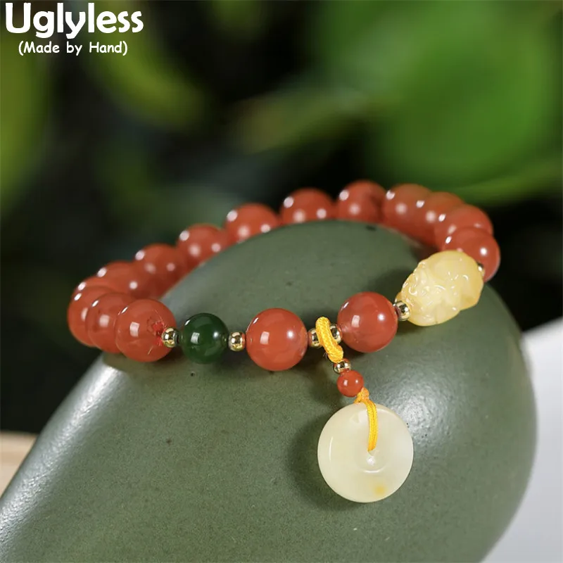 

Uglyless Beading Multi Treasure Gemstones Jewelry Women Elastic Rope Natural Agate Amber Beeswax Bracelets Brave Troops Bracelet