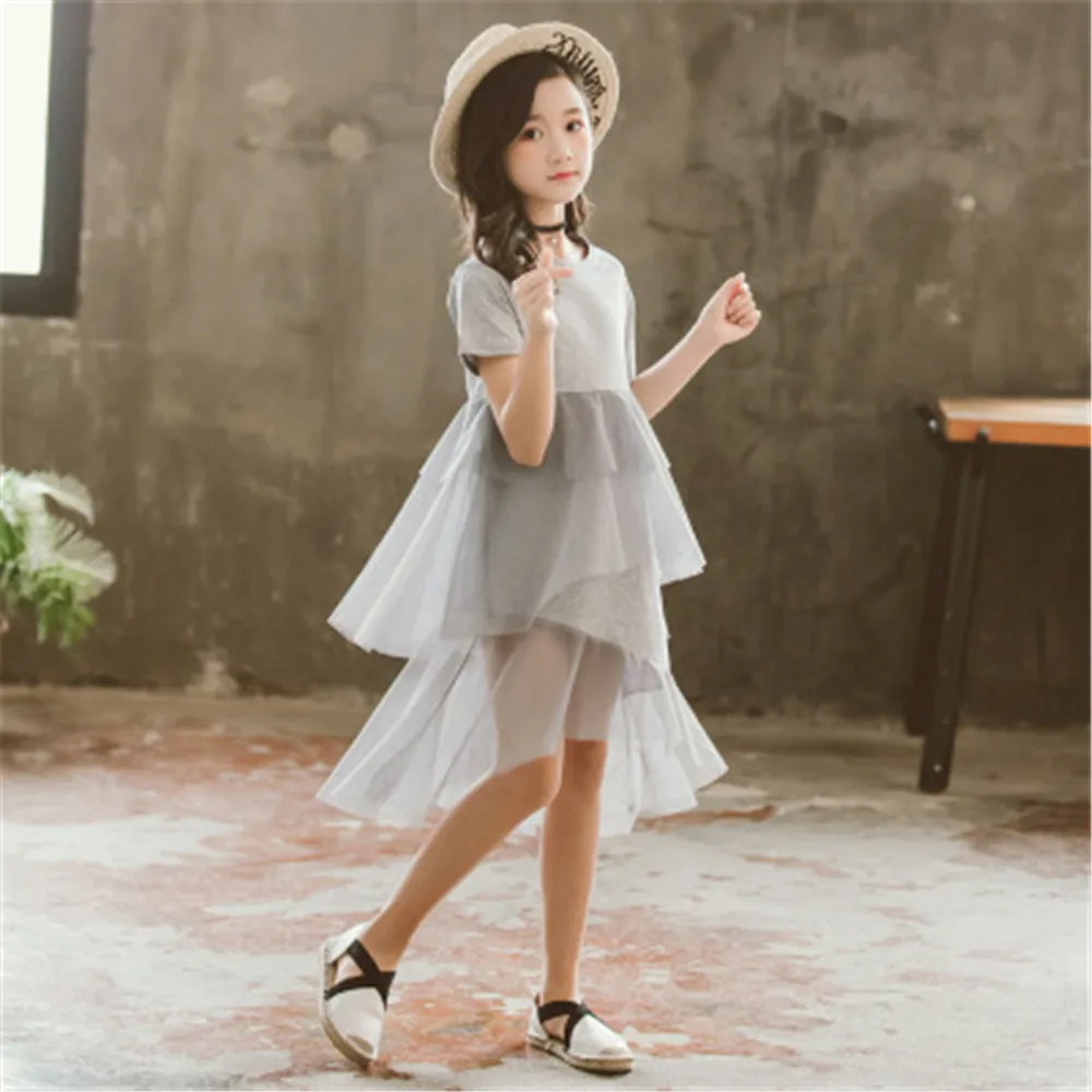 Girls Dress Patchwork Mesh For O-Neck Cake Dresses Novelty Summer Teenage Clothes 6 8 10 12 14 | Детская одежда и обувь