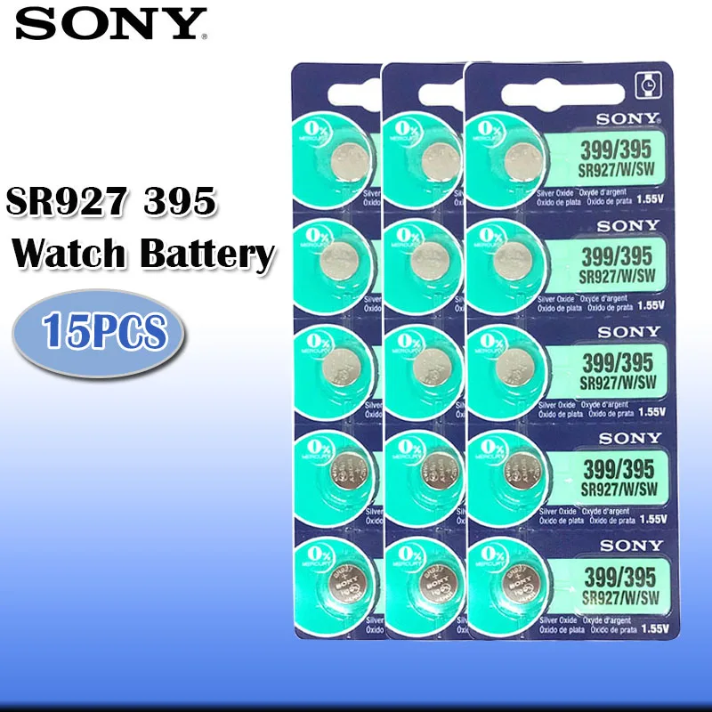 15 шт./лот sony 395 SR927SW 399 SR927W AG7 LR927 1,55 в оксид серебра часы батарея Сделано в Японии