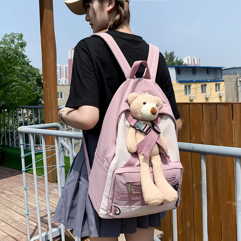 Новые лоскутные рюкзаки, модные повседневные Рюкзаки с милым медведем, водонепроницаемые нейлоновые школьные сумки для девочек, детская су...