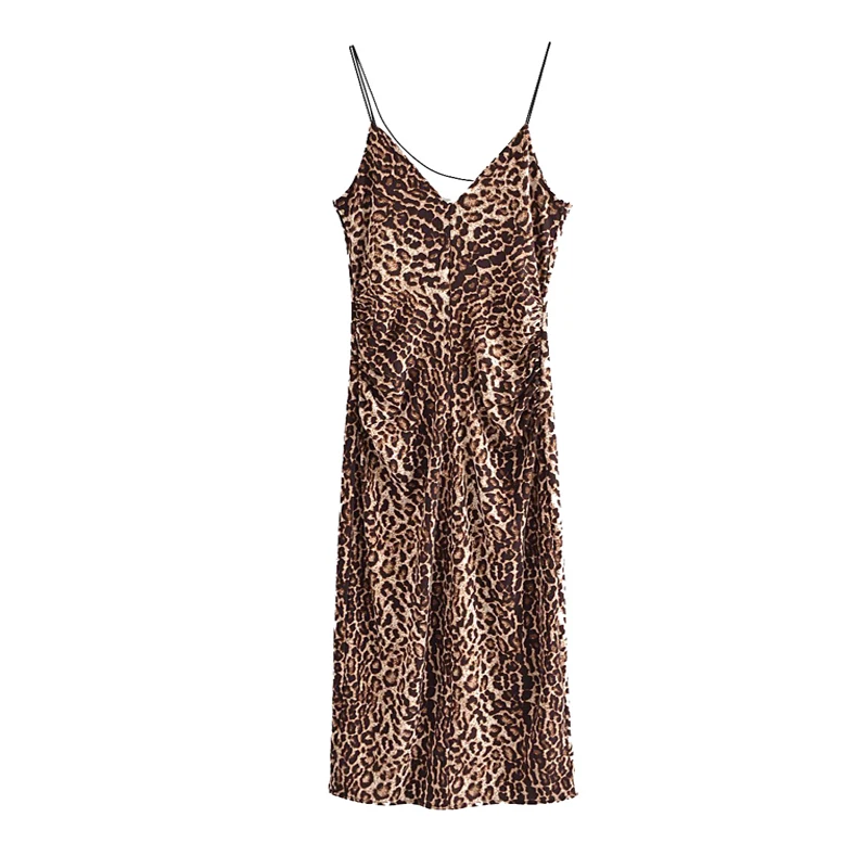 

Leopard Print Sleeveless V-Neck Sexy Midi Dress Spring Women Fashion Streetwear Lace Up Backless 2022 Party Outfits