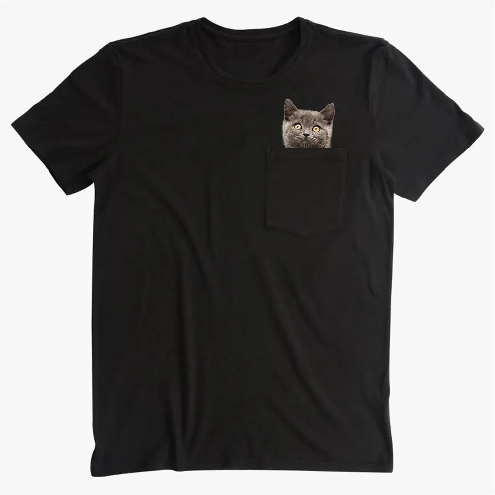 Cotton T-Shirt Fashion Brand New Pocket Cat Middle Finger 3D Print T-shirt Men's Shirts Hip Hop Black Tops Funny Harajuku Tees
