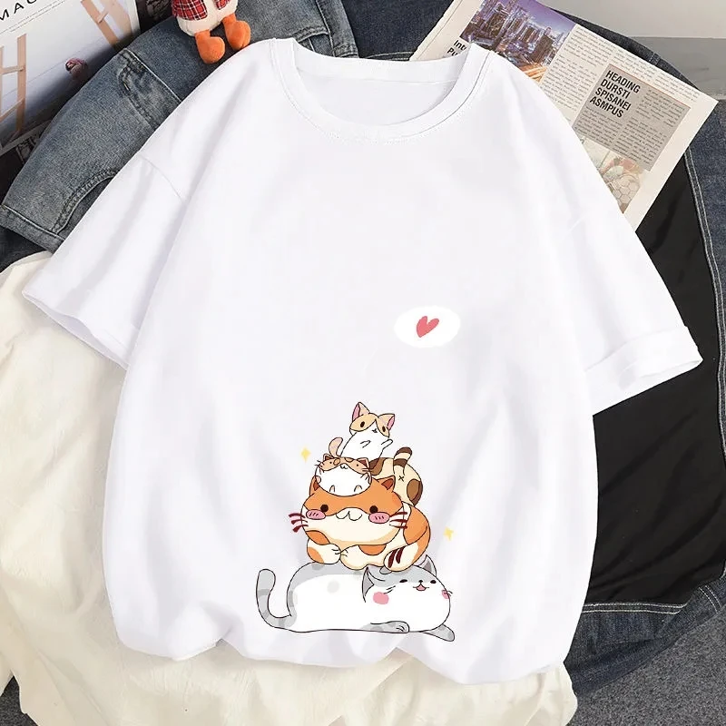 

Футболка женская повседневная с принтом «Love Cat», уличный Топ в стиле Харадзюку, белая рубашка с коротким рукавом в стиле хип-хоп, одежда на ле...