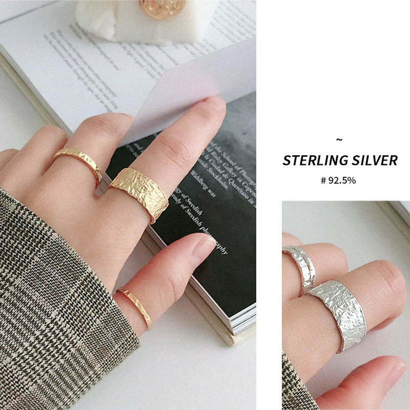 Женское кольцо Peri'sBox широкое и тонкое с текстурой оловянной фольги из 925 пробы