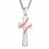 stainless steel cross baseball pendant necklace for women men religious long chain statement necklaces sports jewelry