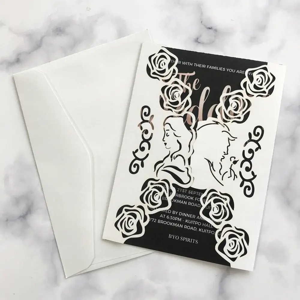 50 шт. свадебные пригласительные открытки лазерная резка красоты и чудовища