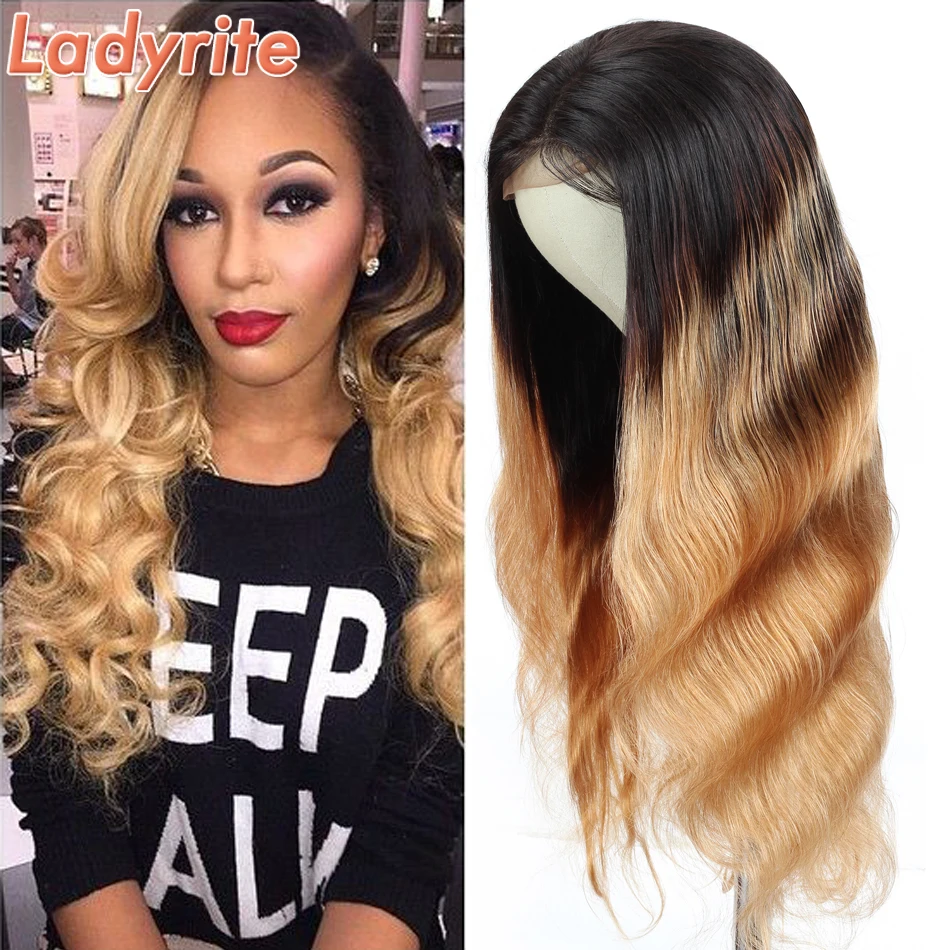 

Ombre Body Wave Lace Closure Wig Brazilian Human Hair Wigs For Black Women Remy 4x4 Lace Closure Wig T1B/27 Blonde Hair Ladyrite