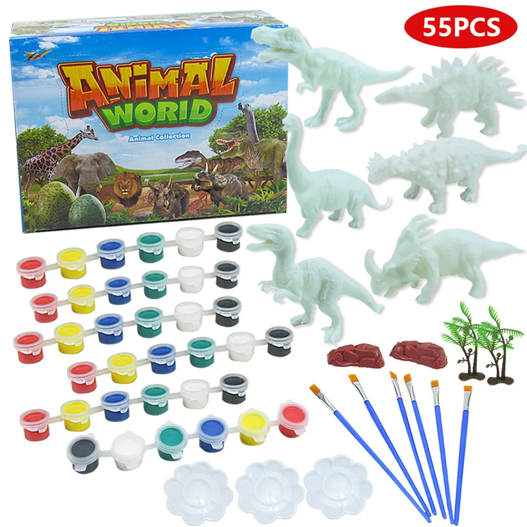 

55pcs / set of DIY graffiti animal models 3D painted animals hand-painted toys cartoon kindergarten Meilao baby toys children