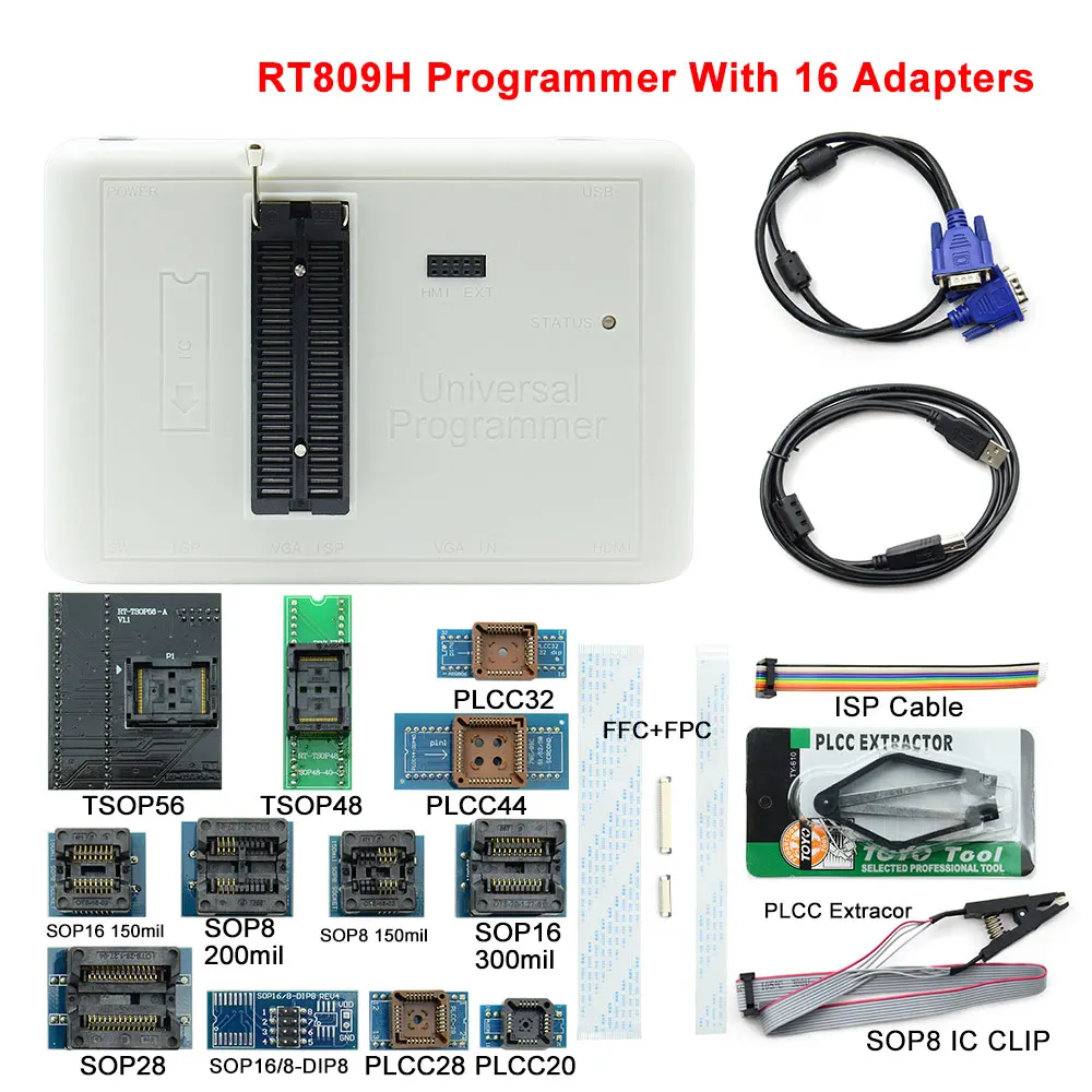 Original Upmely RT809H Universal Programmer EMMC-Nand FLASH +36 Chips +TSOP56 BGA48 Base EDID Cable VGA Adapter | Компьютеры и офис