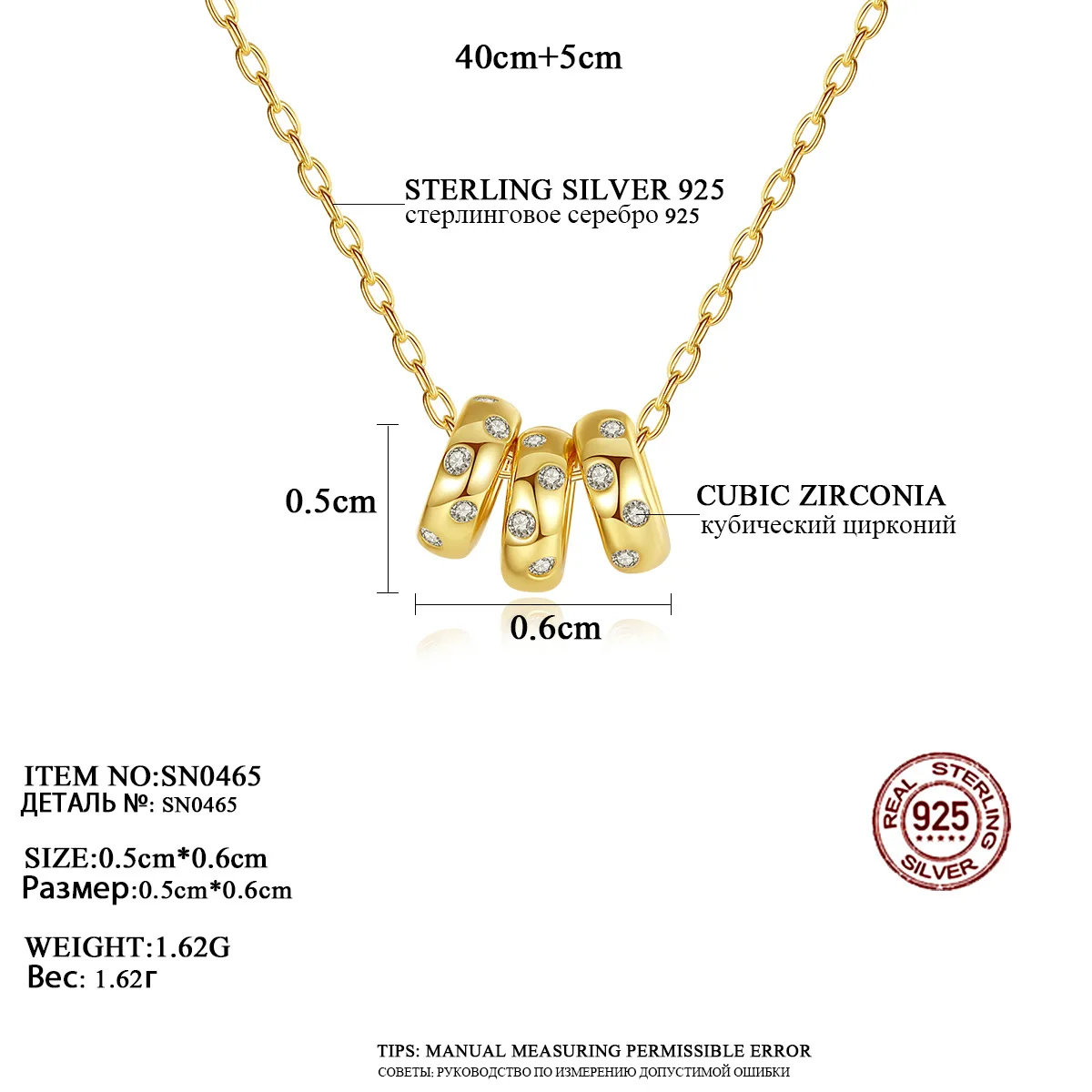 

DI-427 S925 sterling silver pendant necklace women exquisite three-ring buckle pendant jewelry gift