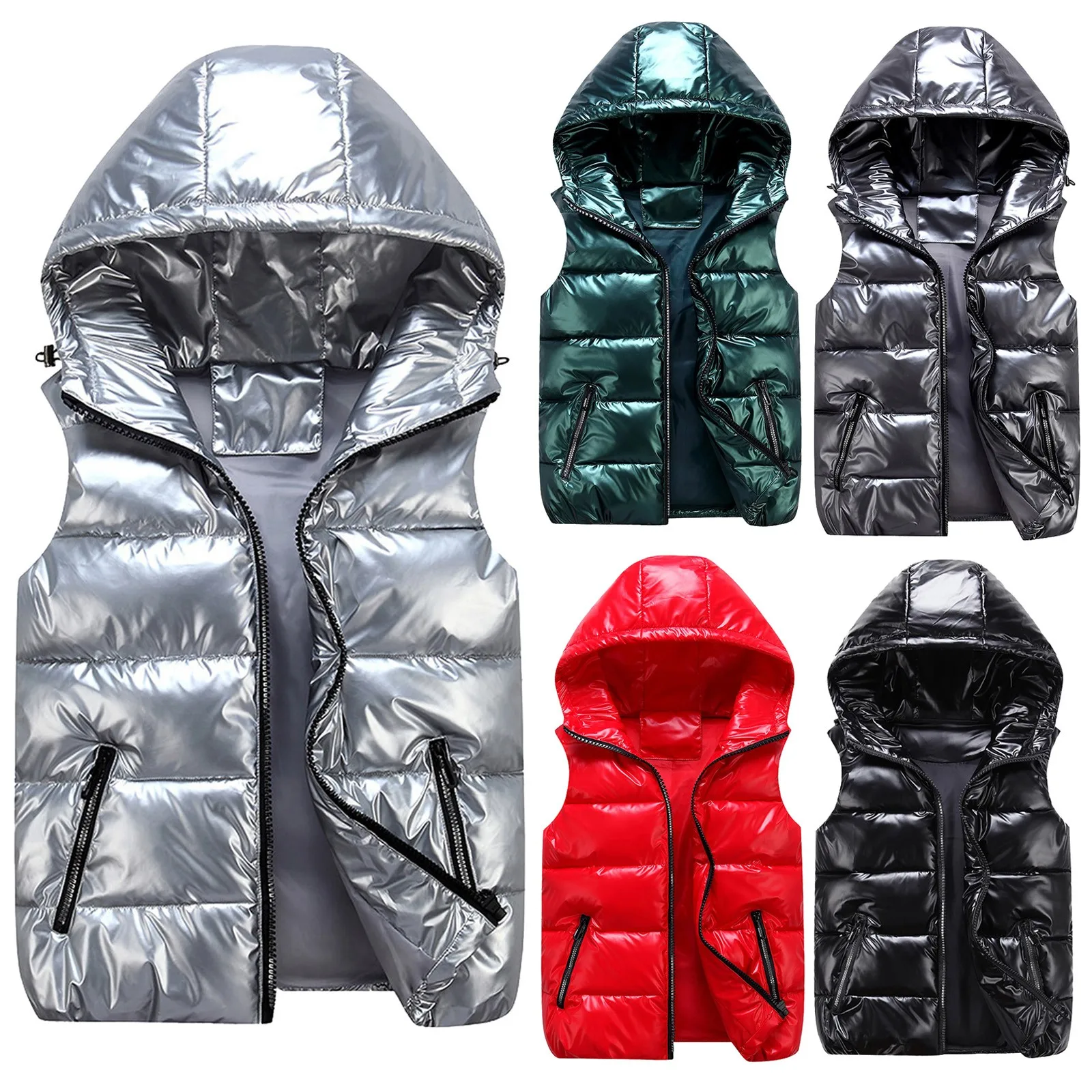 

Women Hooded Vest Winter Cotton Padded Jacket 2022 Fashion Waistcoat Bright Color Coat Sleeveless Y2k Chalecos Para Mujer #F