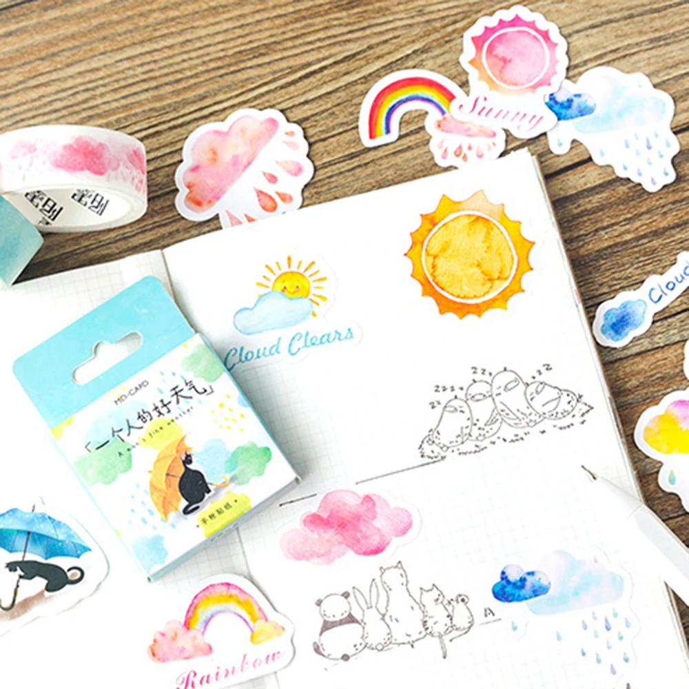 

45Pcs/box Lovely Weather Decorative Sticker Sun Clouds Rainbow Pattern Scrapbooking Adhesive Sticker Kids DIY Crafts For Diary