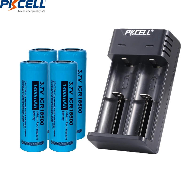 4PC PKCELL 3.7V ICR18500 Li-ion Rechargeable Battery 18500 li-ion Batteies 1400Mah and charger for AA/AAA 18650 battery | Электроника