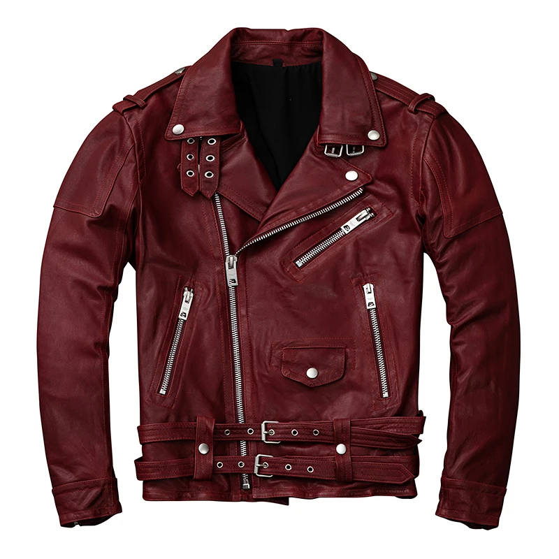 

Jacket Genuine Leather Men Vintage Sheepskin Coat Short Biker Motorcycle Men's Leather Jackets Chaqueta Cuero Hombre KJ5125