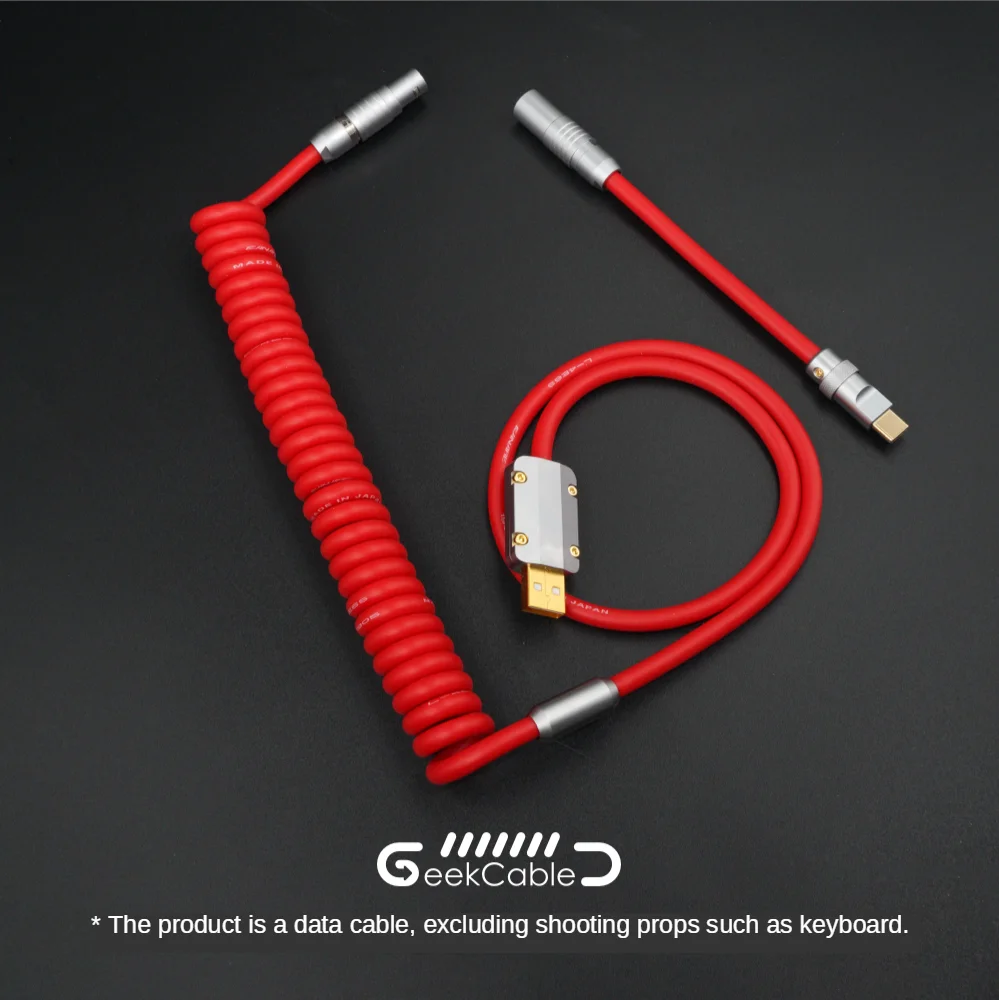 GeekCable Handmade Custom Keyboard Cable Type-C Rubber Data Cable with Aviation Plug Top with Red Keyboard Type-C Interface