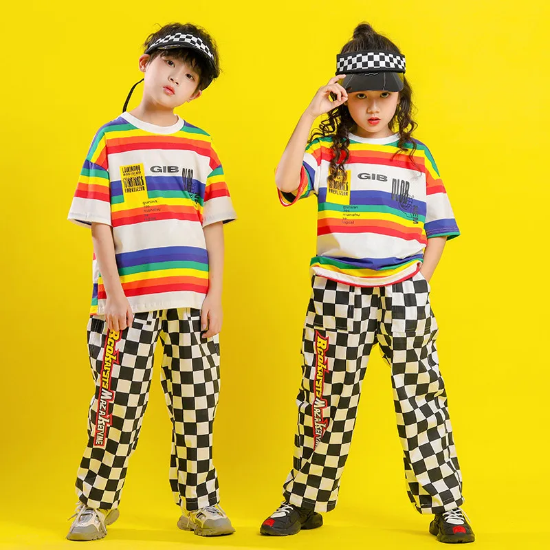 

Summer Girls Hip-Hop Set Short Sleeve Plaid Pants Children's Street Dance Jazz Dance Performance Clothing Kids Catwalk Costume