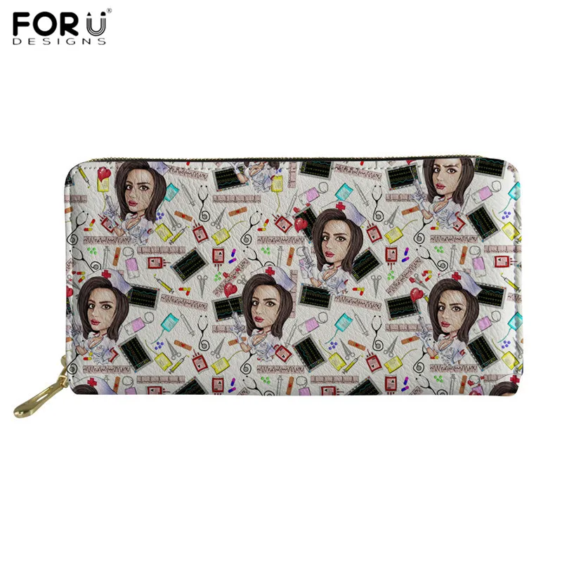 FORUDESIGNS/кошельки с узором для медсестры из мультфильма с принтом доктора, роскошный кожаный кошелек, вечерние клатчи для женщин, подарок на заказ - Цвет: HMA423Z21
