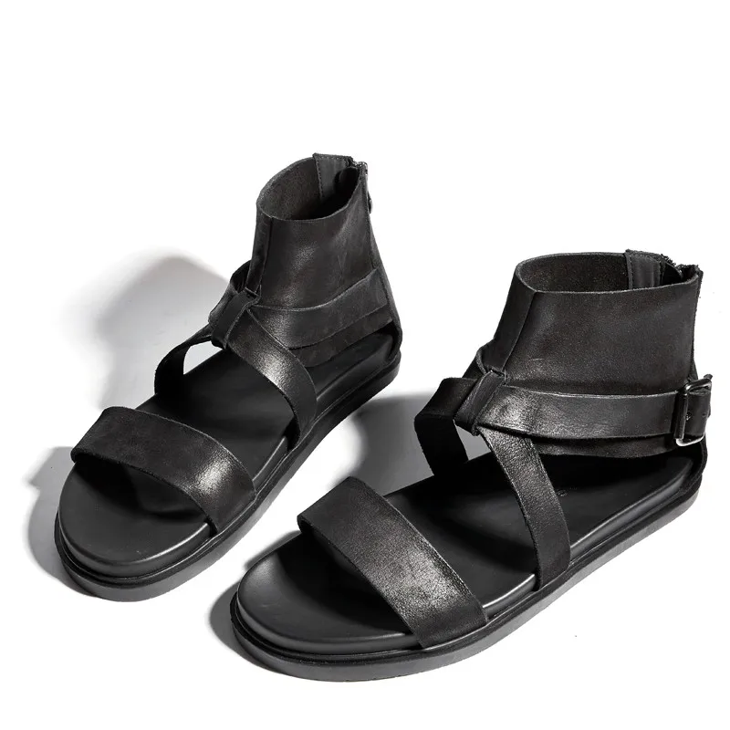 Мужские сандалии-гладиаторы в британском стиле из натуральной кожи на платформе