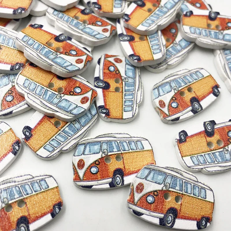 50 шт., деревянные пуговицы в виде автобуса для рукоделия, скрапбукинга, декоративные аксессуары 27x18 мм WB785