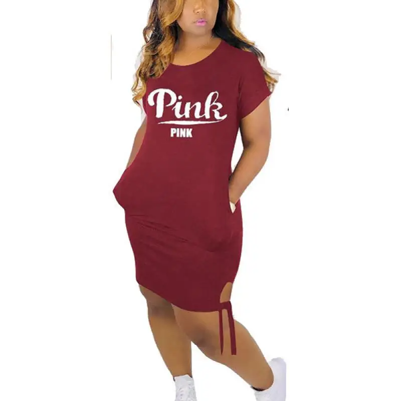 

One-piece pink Leeter Dress Pink letter print sexy dress women casual summer sexy loose dress female sporty sexy dress vestidos