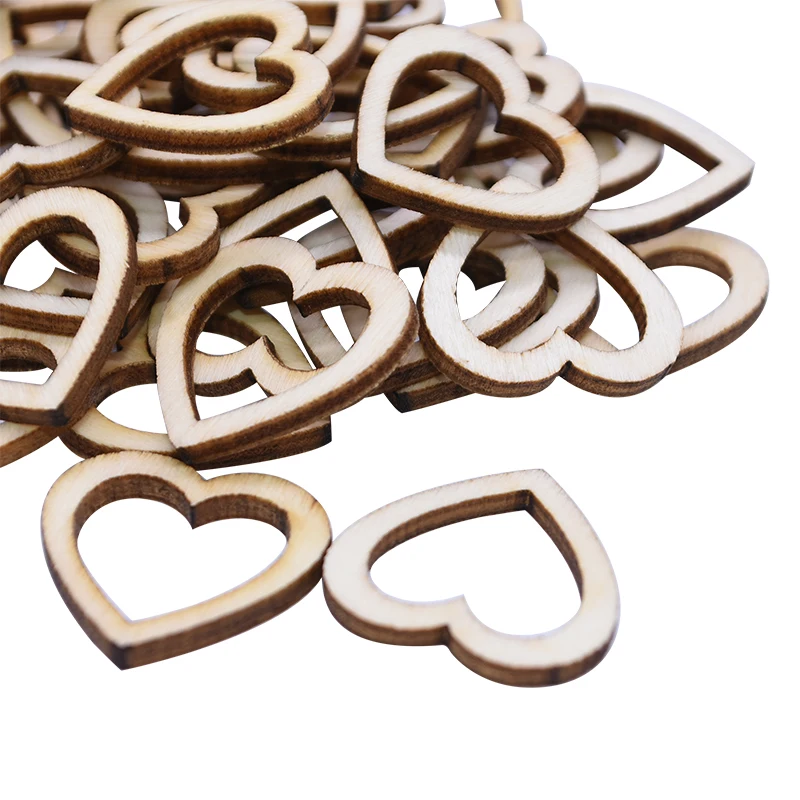 

100pcs/lot 10-30mm Hollow Love Heart Wooden DIY craft Laser Cut Embellishment Craft Decor Ornaments Wedding Party Decoration