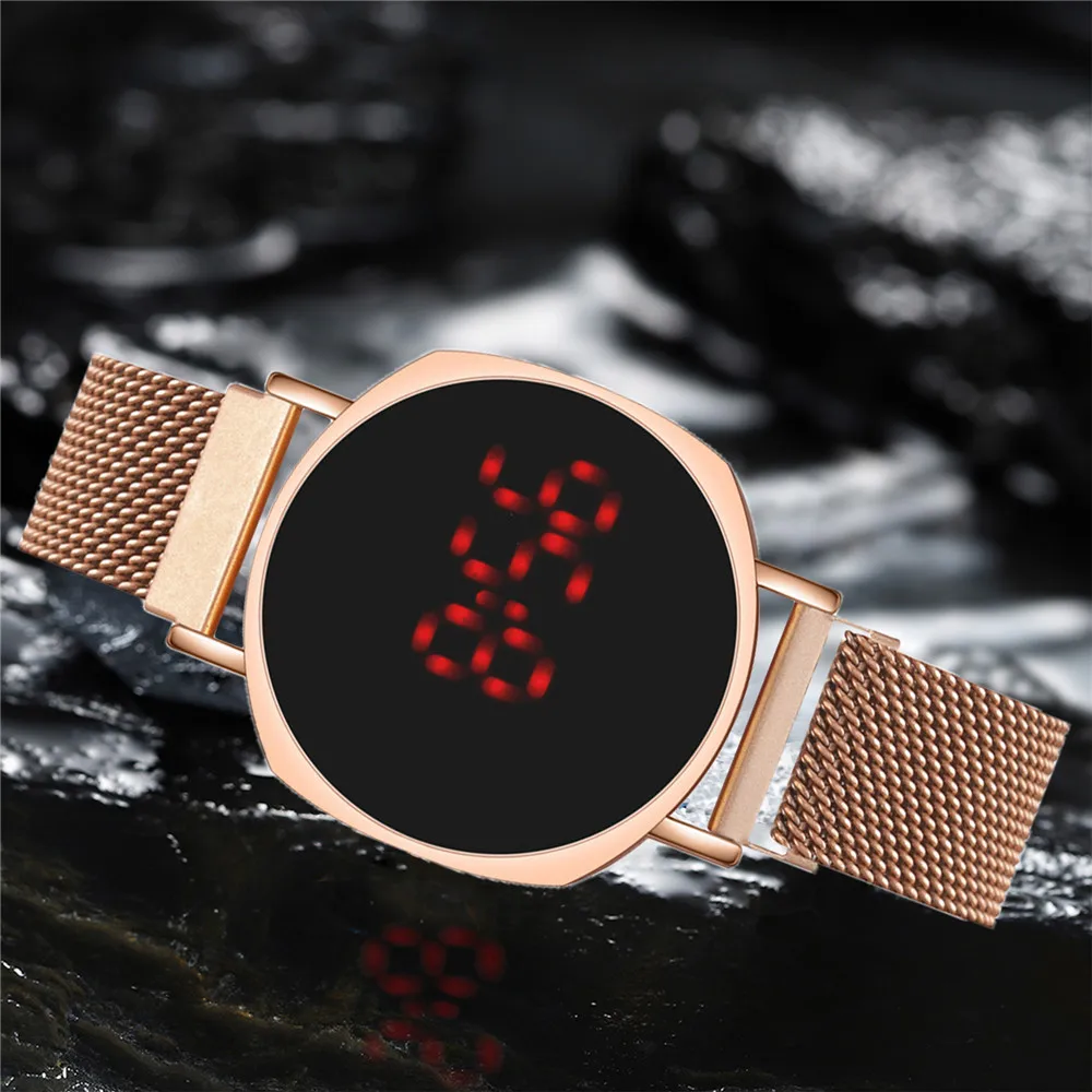 

Роскошные цифровой Красный светодиодный циферблат часы для Для женщин наручные часы с ремешком-сеткой женские магнитные часы Прямая поста...