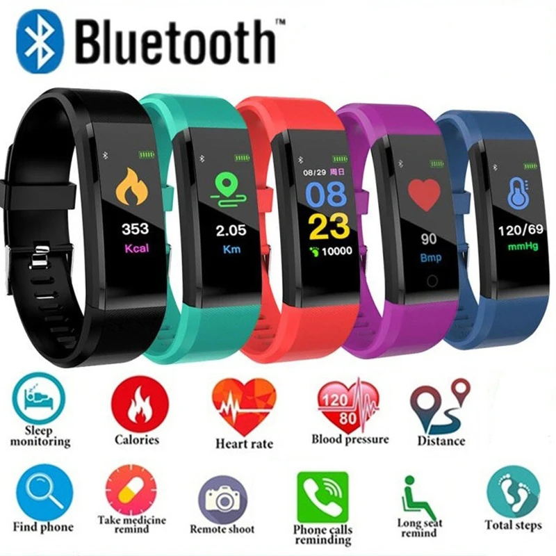 Смарт часы 115 Plus спортивные с Bluetooth фитнес трекер здоровья смарт браслет