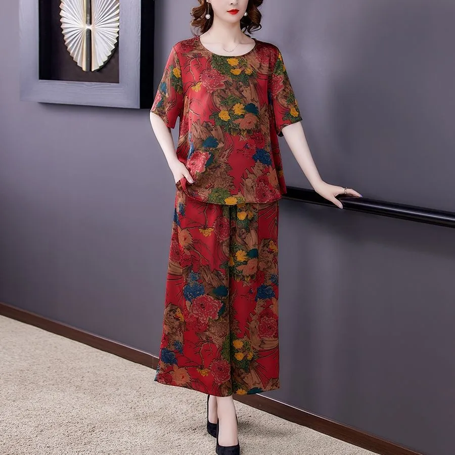 Лето 2022 женские костюмы Модный комплект из двух предметов с цветочным принтом