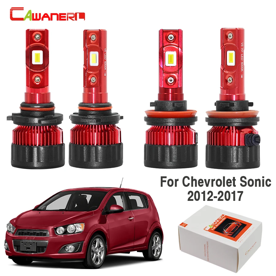 Cawanerl 4 шт. автомобиль 60W Светодиодный фар лампа, высокий, низкий луч белого 9000LM 12V Для Chevrolet Sonic 2012 2013