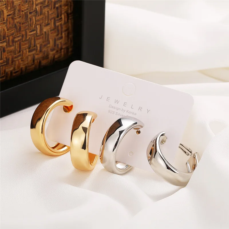

Fashion Wide Gold Silver Color Alloy Hoop Earrings For Women Men Rock Street Jewelry Accessories Metal Earring Boucle Femme