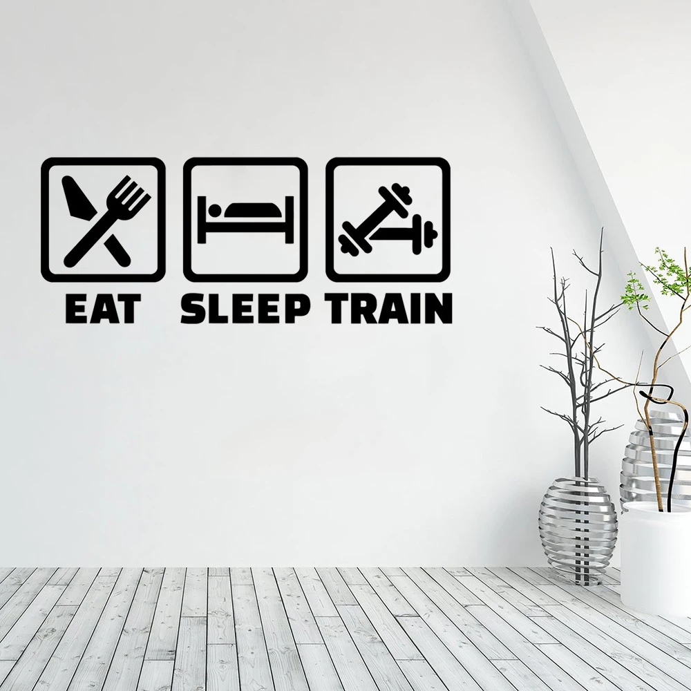

Eat Sleep Train Wall Decal for Boys Bedroom Vinyl Gym Wall Stickers Fitness Training Healthy Lifestyle Art Decals Wallpaper