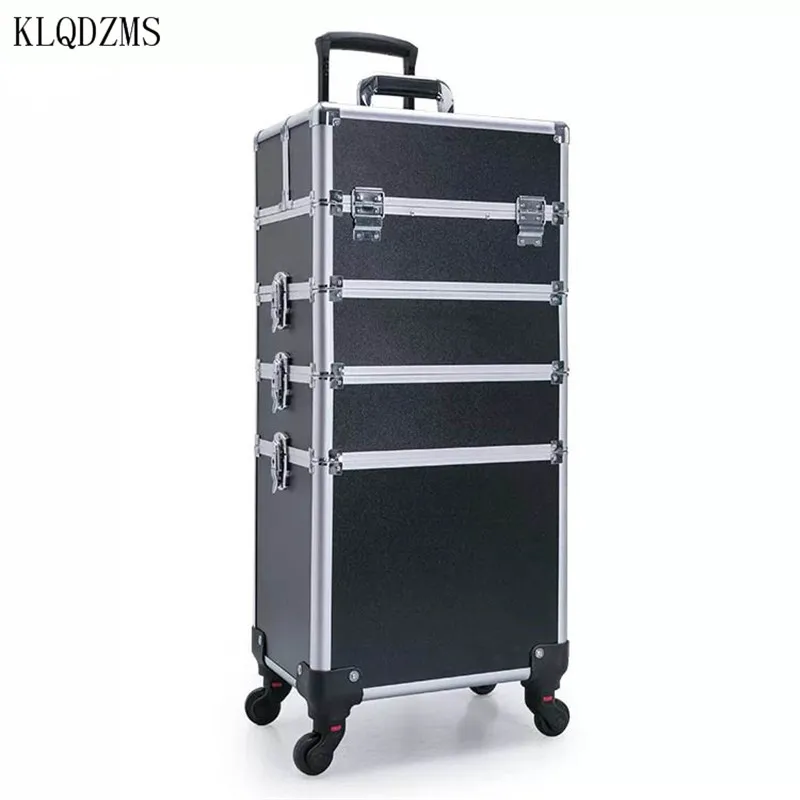 KLQDZMS With wheel Large-capacity Multi-layer Trolley Cosmetic Case Nail Case Makeup Artist Tool Case Detachable Beauty Suitcase