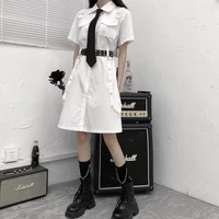 white punk jk female dress cargo change uniform black shirt dress tie suit short sleeved chain student clothing gothic dress
