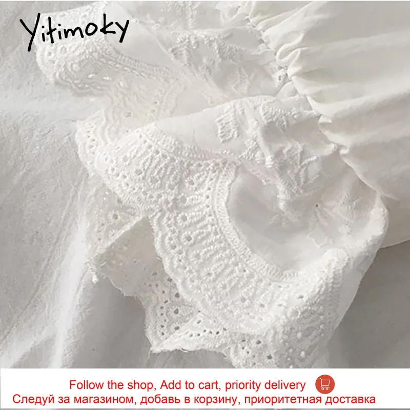 

Yitimoky Women Shirts Korean Fashion Sweet Style Solid Vintage Casual Flare Sleeve V-Neck Ladies Top 2021 Spring Summer Blouse