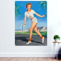 alluring sexy art poster polyester advertising flags banners vintage pin up girl wall hanging cloth bar cafe home decoration d4