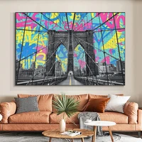 famous brooklyn bridge wall poster canvas painting graffiti building prints art pictures for living room bedroom pop home decor