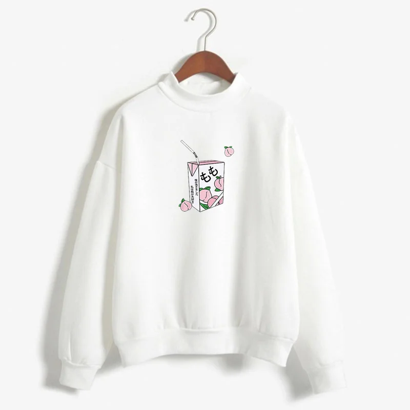 

Karikatur-Pfirsich-Saft-Japan-ästhetisches Schmutz-Sweatshirt Frau Harajuku Cute Kawaii White Winter plus Samt-zufälliges Tumblr