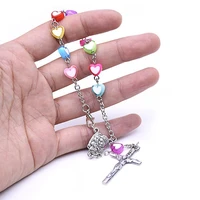 rainbow holy jesus cross love heart bead bracelets fashion christianity jewelry catholicism pendant prayer church gifts