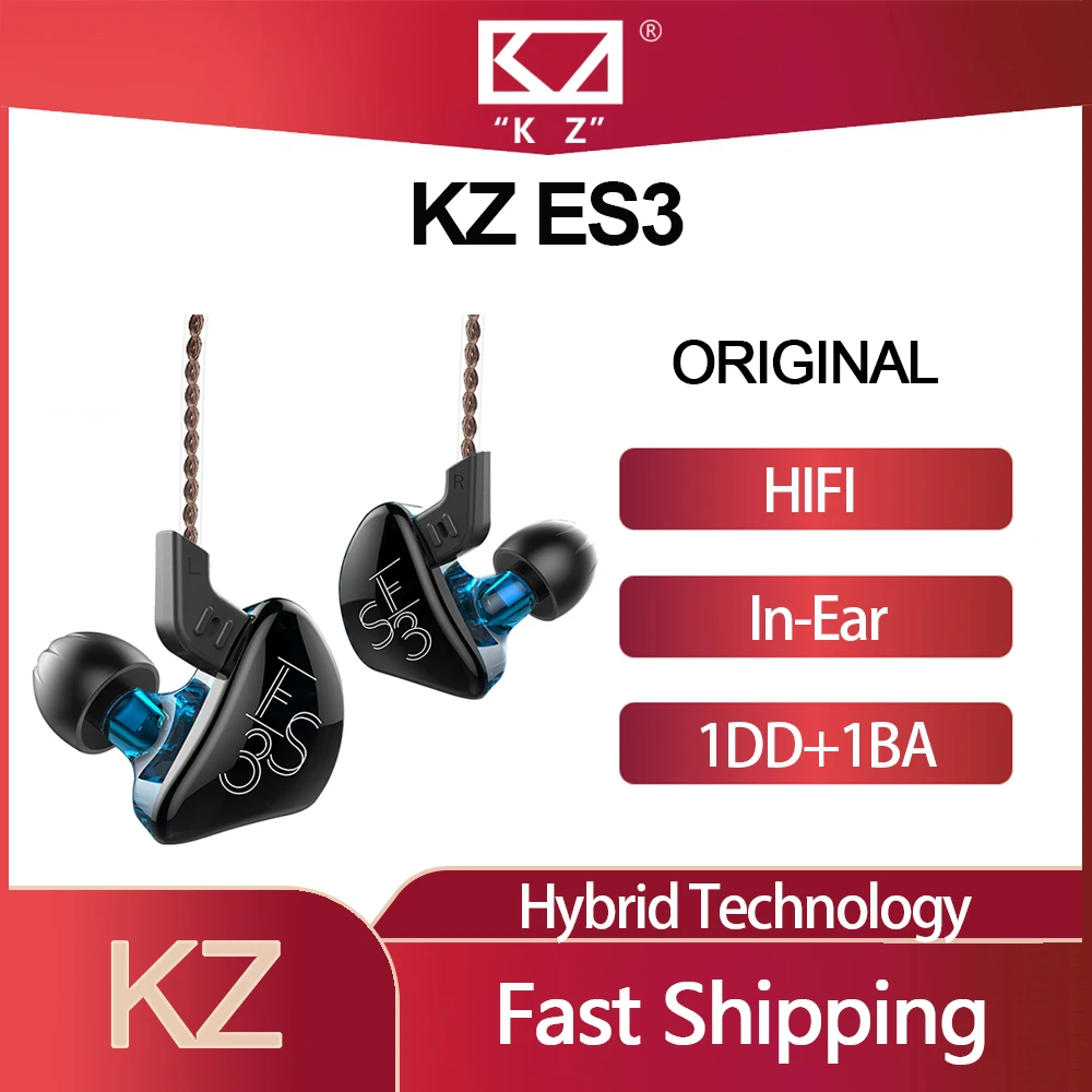 

Original KZ ES3 In Ear Earphones 1DD+1BA Hybrid Technology HIFI Stereo Earbuds Noise Cancelling Monitors Sport Game Headsets