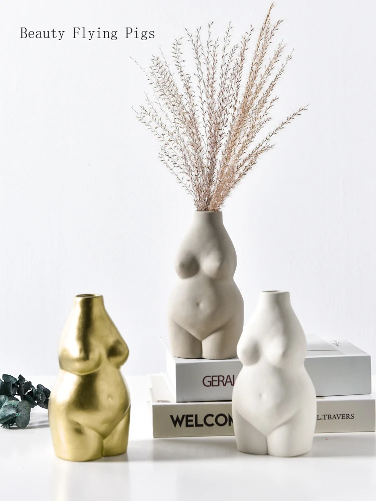 Творческий боди арт дизайн ваза для цветов телесного цвета скульптура женщины