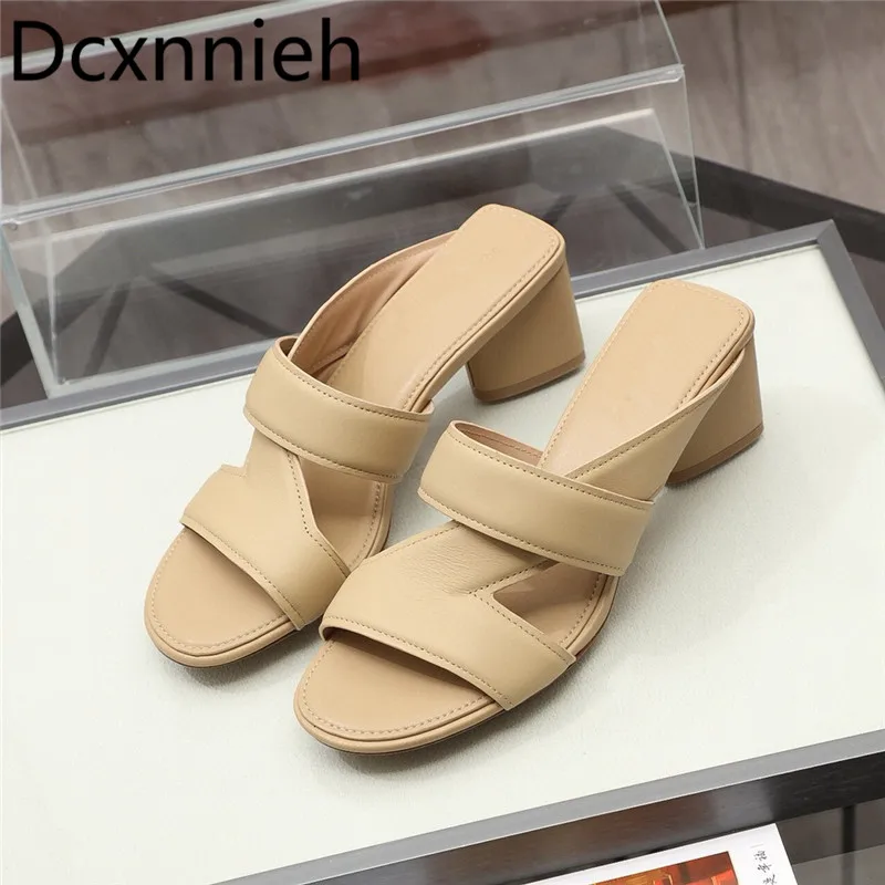 

High heel slippers ladies apricot leather sandals slippers ladies shoes open-toed casual ladies sandals beach slippers summer