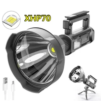 xhp70 2 powerful led flashlight portable torch usb rechargeable searchlight waterproof spotlight with base fishing light lantern