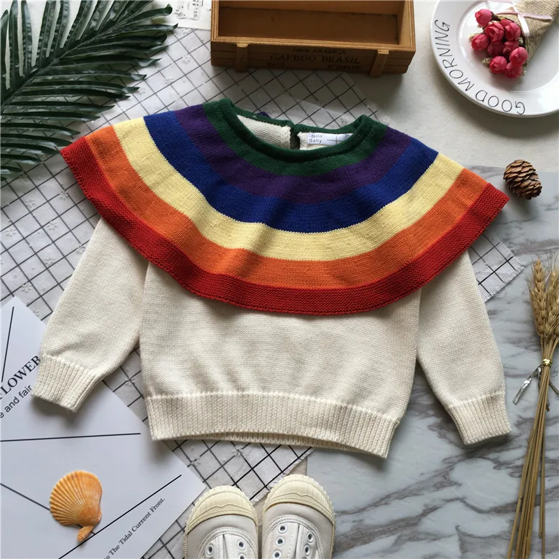 Tonytaobaby осенне-зимняя одежда новый стиль радужный свитер для маленьких девочек