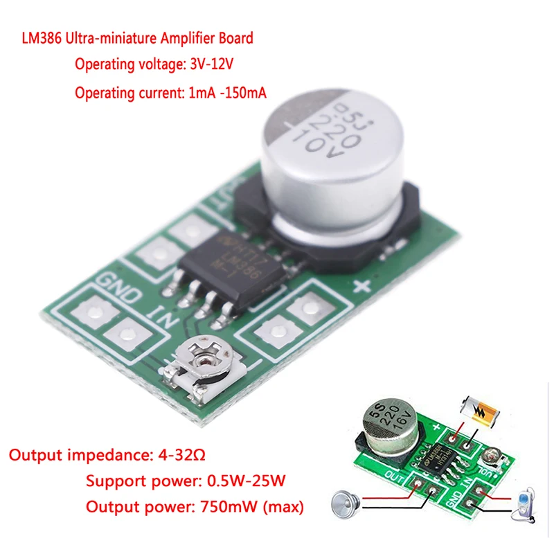 DC 3V ~ 12V 5V 6V LM386 мини микро аудио усилитель мощности плата AMP модуль 750mW | Электроника