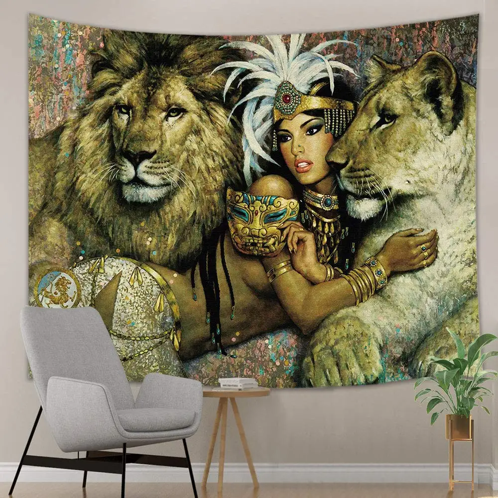 

Lion and Girs Safari Theme Tapestry Custom