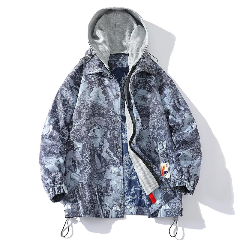 

Mens Fashion Tide Brand Korean Detachable Hood Hooded Jacket 2021 New Casual Loose Printing Wind Breaker Jacket Men Streetwear