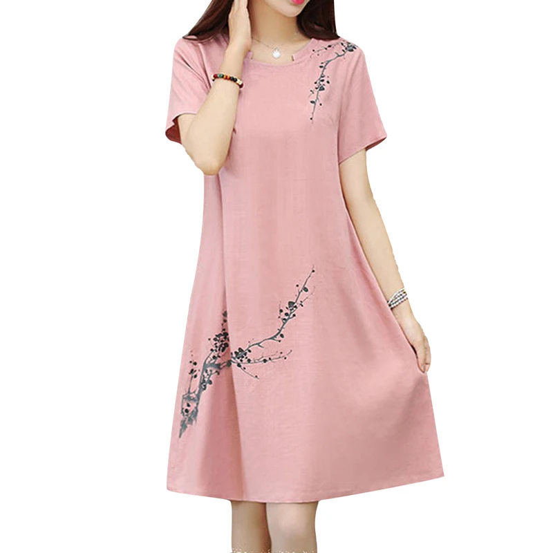 Женское платье с вышивкой цветущей сливы Повседневное круглым вырезом и